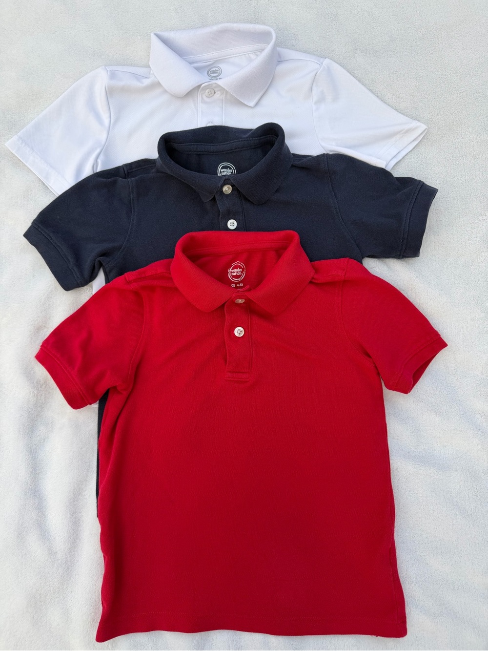 wonder nation Kids Polo Pack - Red, Navy, White Size 4-5